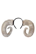 Haarband Hoorns Wit Bruin Diadeem Demon Duivel Ram Bok Schaa, Ophalen of Verzenden, Nieuw, Halloween, Accessoires