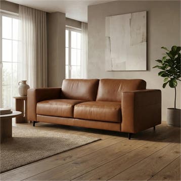 Leren bank Clear - 2,5 zits, Huis en Inrichting, Bohemian, Eigentijds, Modern, Retro, Vintage, Nieuw, Ophalen of Verzenden, Rechte bank