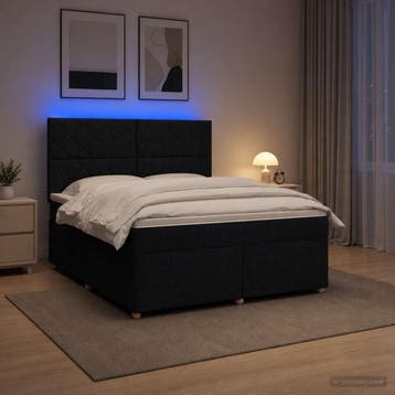 vidaXL Boxspringbed met matras met hoofdeinde Zwart 160 x, Verzenden, Nieuw, Tweepersoons, Zwart