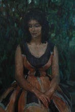 Italiaanse school (XX) - Ritratto di donna su sfondo verde, Antiek en Kunst, Kunst | Schilderijen | Klassiek
