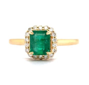 Ring - 14 karaat Geel goud - 1.19ct. tw. Smaragd - Diamant, Nieuw