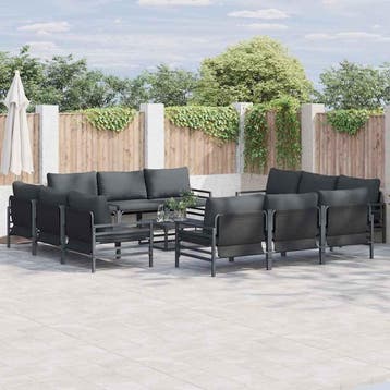vidaXL Tuinbankenset met kussen 13 pcs Zwart Staal, Verzenden, Nieuw, Rvs, 3 zitplaatsen