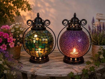 Lamp (2) - Glas, Metaal - Mozaïek-tuinlamp