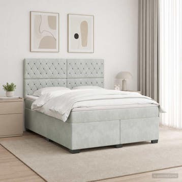 vidaXL Boxspringbed met matras Lichtgrijs 140 x 190 cm, Verzenden, Nieuw, Tweepersoons, Stof