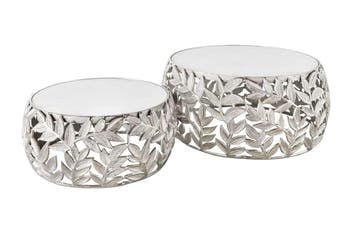 Ronde set van 2 salontafels ABSTRACT LEAF 70cm Wit Zilver, Huis en Inrichting, Tafels | Salontafels, Ophalen of Verzenden, Nieuw