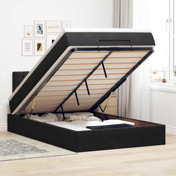 vidaXL Bed poef met matras 120x190 cm fluweel zwart, Verzenden, Zwart, Nieuw, 190 cm of minder