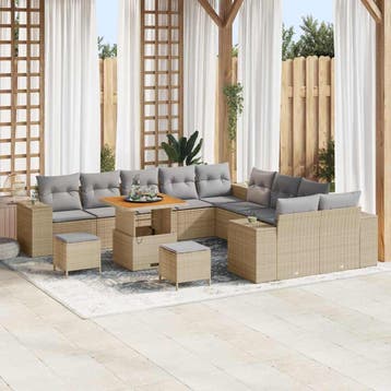 vidaXL Tuin Sofa Set met kussen 13 pcs Beige poly rattan, Verzenden, Nieuw, 3 zitplaatsen