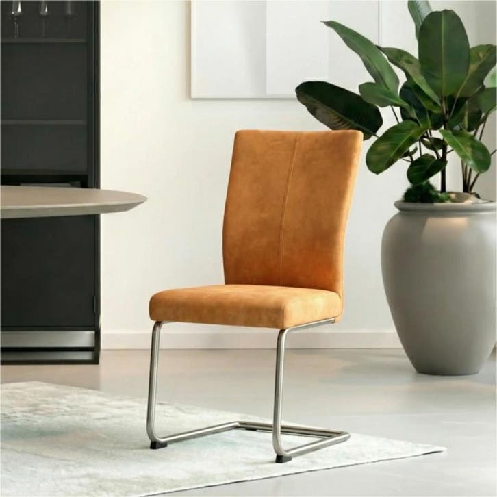 Set van 4 Leren eetkamerstoelen Dry - Kenia Cognac (cognac), Huis en Inrichting, Stoelen, Nieuw, Leer, Ophalen of Verzenden