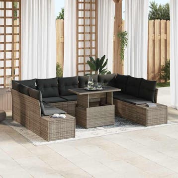 vidaXL Tuin Sofa Set 10 st Grijs poly rattan, Verzenden, Nieuw, Rotan, Meer dan 8 zitplaatsen