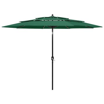 vidaXL Parasol 3-laags met aluminium paal 3 m groen, Verzenden, Nieuw, 3 tot 4 meter