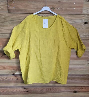 Linnen top met vlinder mouwen en ronde hals kleur GEEL,, Kleding | Dames, Nieuw