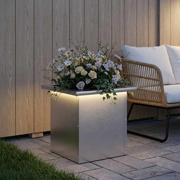 vidaXL Plantenbak met led zilver 30 x 30 x 30 cm Roestvrij, Verzenden, Minder dan 60 cm, Nieuw, Metaal