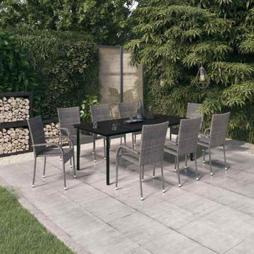 vidaXL 9-delige Tuinset grijs en zwart, Verzenden, Nieuw, 8 zitplaatsen, Tuinset