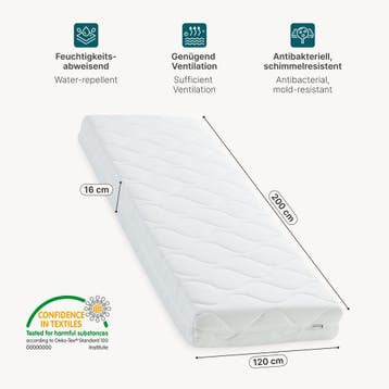 Matras koudschuim 120x200x16 cm gewatteerde tijk 1,5 cm, Verzenden, Nieuw