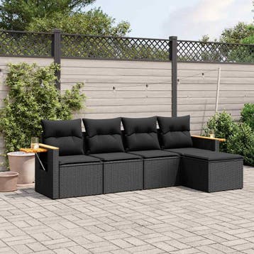 vidaXL 5-delige Loungeset met kussens poly rattan zwart, Verzenden, Nieuw, Loungeset