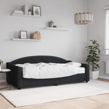 vidaXL Slaapbank met matras 90x190 cm stof zwart, 90 cm, Eenpersoons, Verzenden, Zwart
