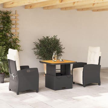 vidaXL 3-delige Tuinset met kussens poly rattan zwart, Verzenden, Nieuw, Tuinset