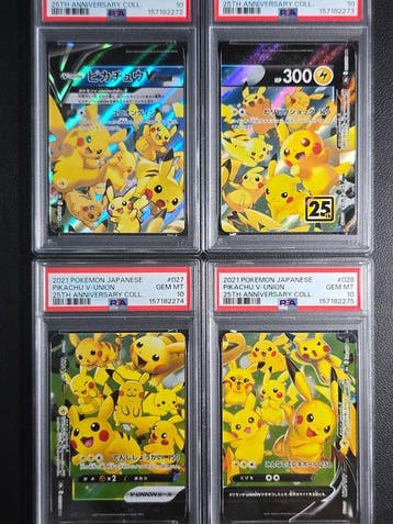 Pokémon - 4 Graded card - Pikachu V-UNION 025/028, 026/028,, Nieuw