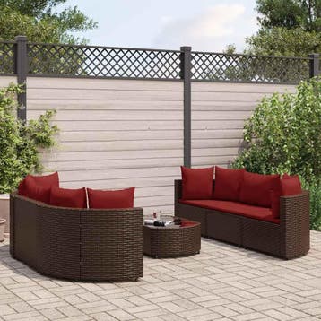 vidaXL 7-delige Loungeset met kussens poly rattan bruin, Verzenden, Nieuw, 6 zitplaatsen, Loungeset