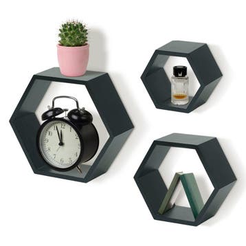 IvoQ Wandplanken Hexagon Set 3 stuks Zwart, Verzenden, Nieuw