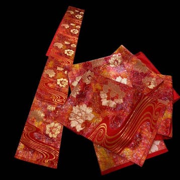 Loper - 263 cm - 30 cm - SilK Rood & Goud Brokaat