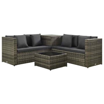 vidaXL 4-delige Loungeset met kussens poly rattan grijs, Verzenden, Nieuw, 4 zitplaatsen, Loungeset