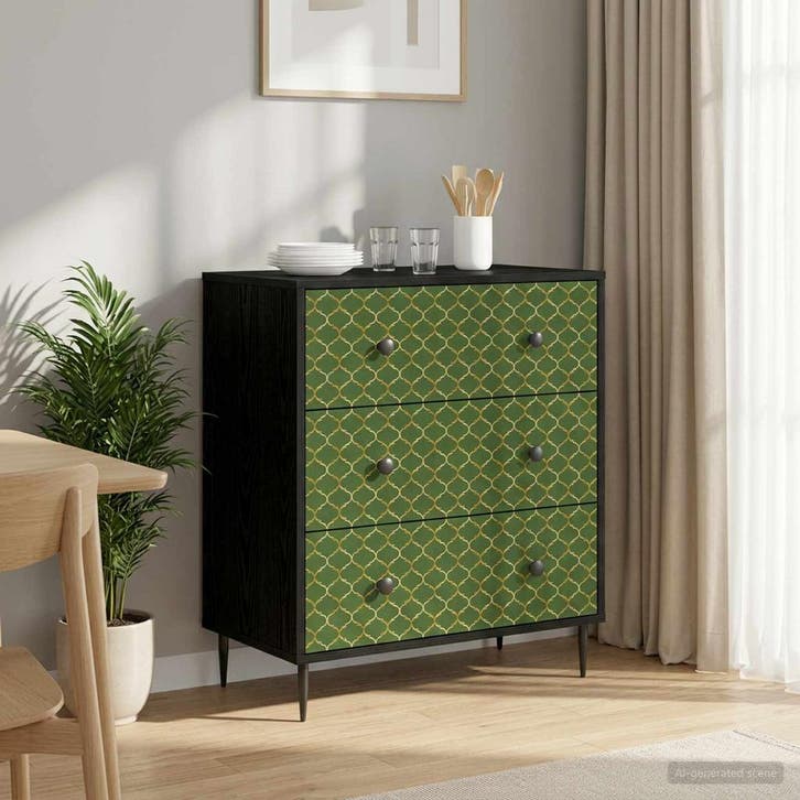 vidaXL Ladekast GELEEN Groen geometrisch patroon 66 x 36,5 x, Huis en Inrichting, Kasten | Overige, Nieuw, Verzenden