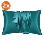 2 STUKS - Satijnen kussensloop Teal 60 x 70 cm hoofdkussen f, Ophalen of Verzenden, Nieuw