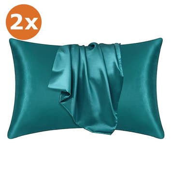2 STUKS - Satijnen kussensloop Teal 60 x 70 cm hoofdkussen f, Ophalen of Verzenden, Nieuw