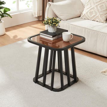 Bijzettafel Burgess 51x51x51 cm zwart en walnootkleurig [en., Huis en Inrichting, Verzenden, Nieuw