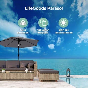 2dekans | LifeGoods Parasol - Ø270 cm - 30° Kantelbaar -, Ophalen of Verzenden, Zo goed als nieuw