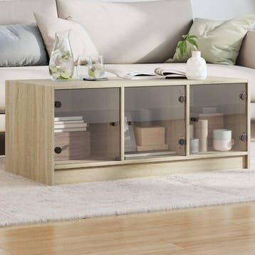 vidaXL Salontafel met glazen deuren 102x50x42 cm sonoma, Huis en Inrichting, Tafels | Salontafels, 100 tot 150 cm, Verzenden, Nieuw