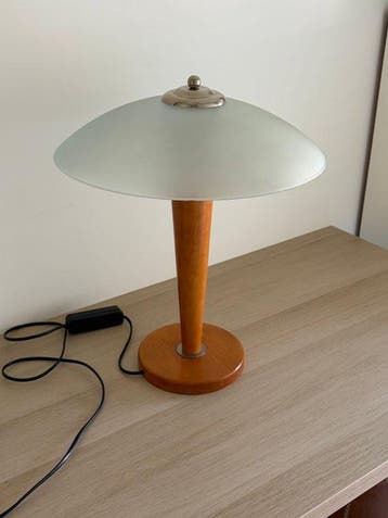Lamp - Vintage Lumess Mushroom lamp - glas en hout, Antiek en Kunst