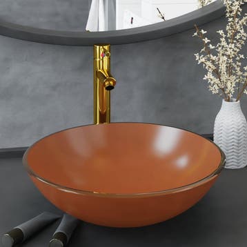 vidaXL Wastafel met kraan en pop-up afvoer gehard glas bruin, Verzenden, Nieuw
