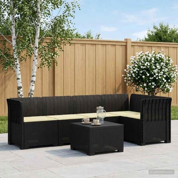vidaXL 5-Zits Tuin Sofa met Kussens Rattan Look PP Antraciet, Verzenden, Nieuw