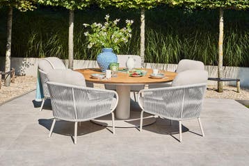 Suns Dolce/Grado low dining ronde tuinset -6-delig OP=OP, Verzenden, Nieuw, Hout, Tuinset