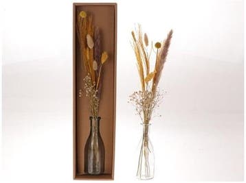 Droogbloemen arrangement in geschenkdoos incl. fles Naturel, Ophalen of Verzenden, Nieuw