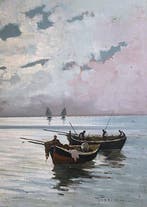 Giuseppe Piccinni (XIX) - Marina con barche e pescatori