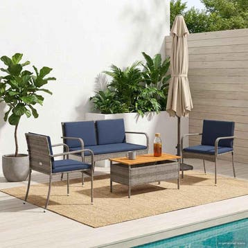 vidaXL Tuin set met kussen staal, Verzenden, Nieuw, Rotan