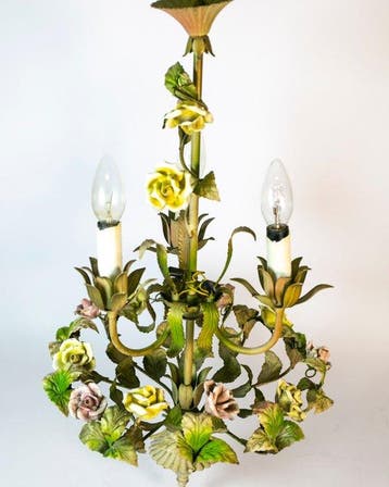 Plafondlamp - Tole fiorentino – bloemmotief-kroonluchter van