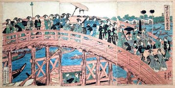 Procession of Women on Ryogoku Bridge  – ca 1830s -