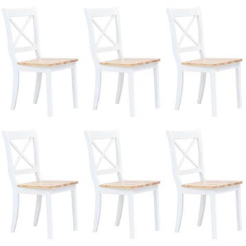 vidaXL Eetkamerstoelen 6 st massief rubberwood wit en, Verzenden, Nieuw, Wit