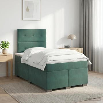 vidaXL Boxspringbed met matras Donkergroen 120 x 190 cm, Verzenden, Nieuw, Twijfelaar, Stof