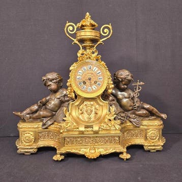 Tafelklok Lodewijk XVI-stijl - Verguld brons, Gepatineerd, Antiek en Kunst, Antiek | Klokken
