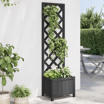 vidaXL Plantenbak met latwerk massief vurenhout zwart, Tuin en Terras, Verzenden, Nieuw, Hout