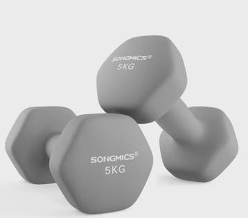 SONGMICS Dumbbell Set 2x5 kg - Hexagon Vorm met Neopreen Coa, Verzenden, Nieuw