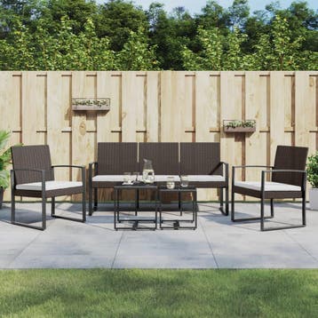 vidaXL 5-delige Tuinset met kussens polypropeen rattan bruin, Verzenden, Nieuw, 5 zitplaatsen, Tuinset