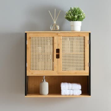 Badkamerkast Tervola zwevend 60x60x20 cm zwart naturel en ro, Verzenden, Nieuw