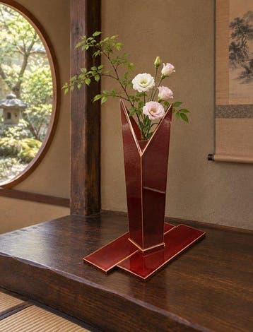 Hida Shunkei gelakt houten bloemvaas - Hout - Nakayama