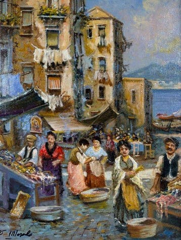 Ugo Mascolo (1948) - “Mercato sul golfo di Napoli”